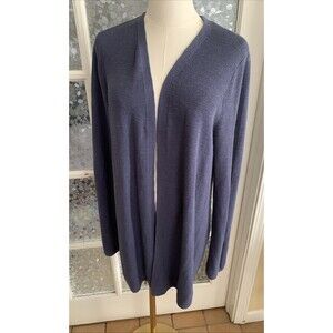 J Jill Cardigan Open Front Cotton Blend Sz L Duster Blue
